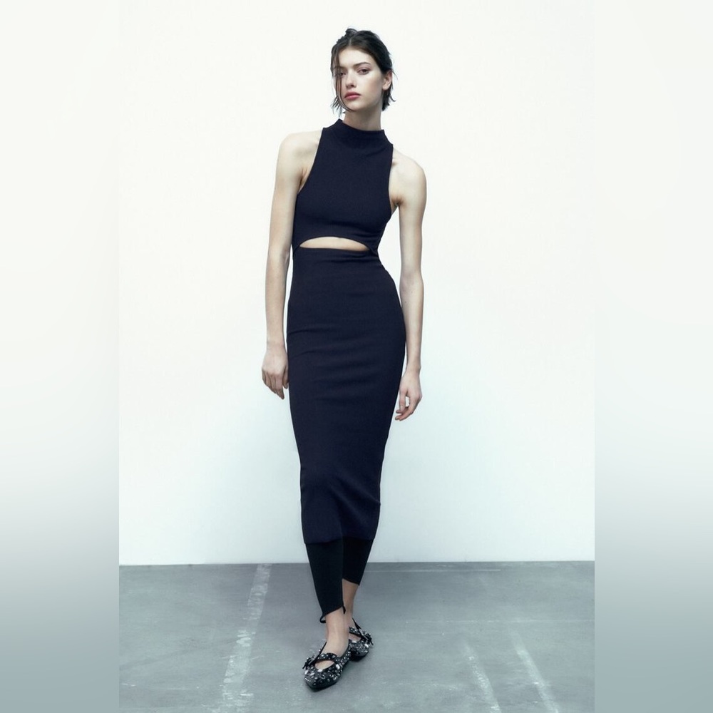 Zara Navy Cut Out Midi Dress